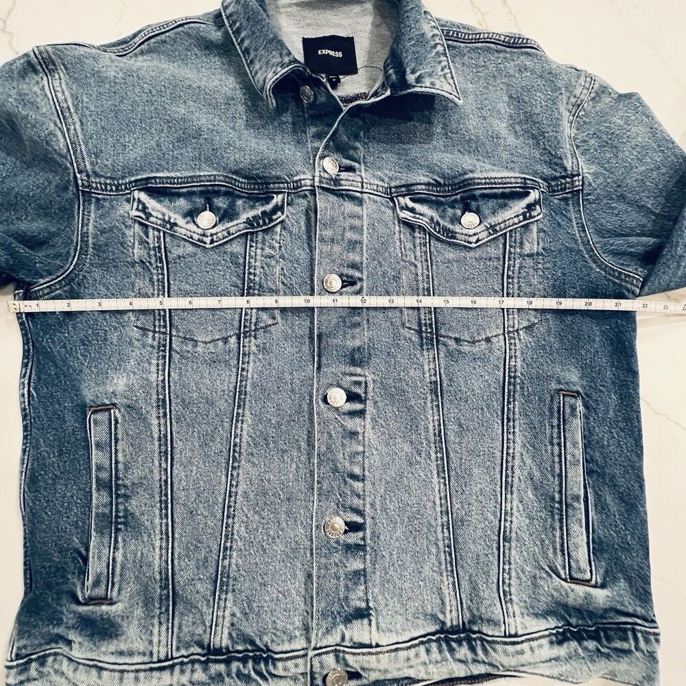 Classic Blue Denim Trucker Jean Jacket Womens M Grunge Basic Casual Express - Picture 15 of 16
